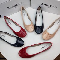 REPETTO 레페토 발레리나 리얼 가죽 애나멜 리본 플랫슈즈 굽1cm