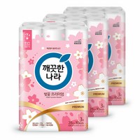 깨끗한나라 3겹 데코 벚꽃 프리미엄 화장지 28m 30롤 3팩, 기본상품, 상세페이지 참조, 기본상품_길이_상세페이지참조