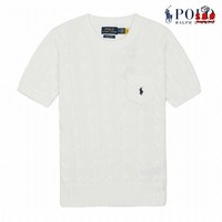 polo ralphLauren 폴로 랄프로렌 여성 슬림핏 케이블 반팔 크루넥 포켓 니트 화이트