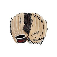 Wilson 2024 A450™ 305cm12인치 청소년 외야 야구 장갑 오른손 투구 블론드블랙레드, 3) 12  Right Hand Throw  Blond