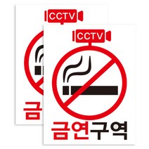 뭉키데코 CCTV녹화중 금연구역02 금연스티커, 블랙/레드, 2개