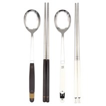 퍼니셜 픽미 컬러 커플 수저세트 얌얌, 1세트, 숟가락 2p + 젓가락 2p(초코 B, 화이트 R)