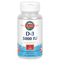 Kal D-3 5000 IU 페퍼민트 맛 츄어블, 60개입, 1개, 60정