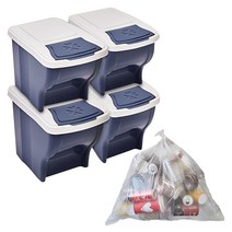 리벤스 북유럽형 분리수거함 4p + 분리수거 비닐봉투 40L 200p + 스티커, 분리수거함 쓰레기통(애쉬블루), 1세트