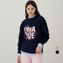 Elle Paris 오버핏 그래픽 특양면 맨투맨 CREATIVE 네이비 M