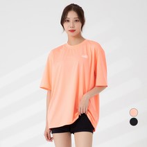 캐럿 여성용 오버핏 반팔 그래픽 래쉬가드, 판타 핑크
