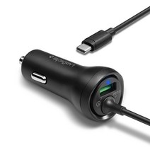 슈피겐 USB PD 케이블 일체형 차량용 고속 충전기, F30QC, 블랙