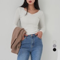 캐럿 여성용 브이넥 골지 데일리 니트