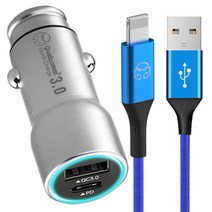 디지지 차량용 USB 앤 pd 듀얼시거잭 + 아이폰 8핀 컬러 고속 충전 케이블 1.2m, 시거잭(DGG-604), 케이블(DG-MC20), 아쿠아블루