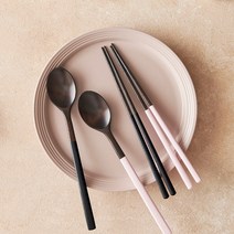 김성훈도자기 옻칠 부부수저 2SET, 블랙+핑크, 숟가락 + 젓가락, 1세트