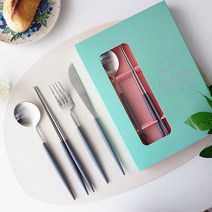 보겐 에펠 양식 1인 커트러리 선물세트, 실버 + 차콜, 디너스푼 1p + 젓가락 1p + 포크1p + 나이프1p + 선물박스