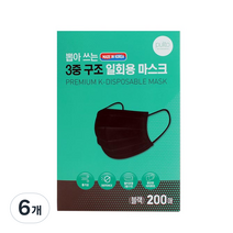 뿌리또 뽑아쓰는 3중 구조 일회용 마스크 성인용 대형, 6개, 200개입, 블랙