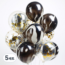 파티해 마블 컨페티 풍선 15p + 손펌프 랜덤발송 +컬링리본 + 스펀지닷 세트, 블랙, 5세트