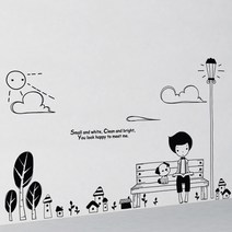 꾸밈 포인트스티커 책읽는 강아지와 소년, 블랙