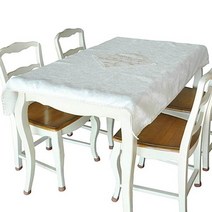 지비유 식탁보_직사각 4인용, 아이보리 금자수