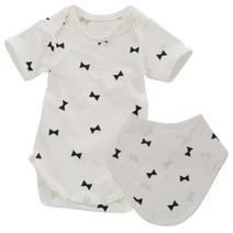 네츄라오가닉 신생아용 매우보드라운 밤부 리본 바디슈트 + 턱받이 세트 12개월