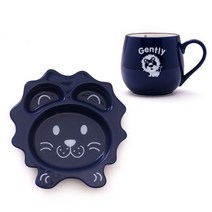 홈애니 디저트세트 사자, 1세트, 식판 + 머그, 네이비