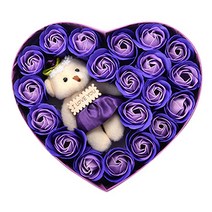 블루마토 비누장미6 하트 투명 케이스 비누장미 20p + 곰 인형, 보라