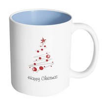 핸드팩토리 라인트리레드 해피 크리스마스 머그컵, 내부 파스텔 블루, 1개