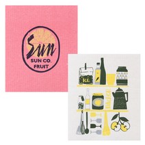 유니아트 북유럽 행주 2p 세트 썬 핑크 + 티키친, 혼합 색상