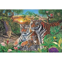 퍼즐코리아 호랑이가족의 평화로운 휴식 직소퍼즐 3162, 1000피스, 혼합 색상