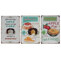 퍼닉 빈티지 틴액자 3p 세트 초코케익 + 롤케익 + 애플파이, 혼합 색상