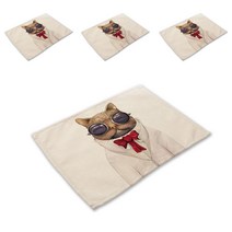 스윗리빙 동물초상화 패밀리 린넨 테이블 매트 4p, 24, 42 x 32 cm