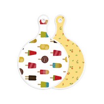 로엠디자인 양면 원형 서빙 도마 보드 하드, 치자색플라워체크, 1개