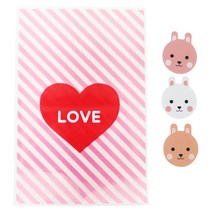 황씨네도시락 하트 속포장봉투 핑크 100p + 토끼 스티커 100p, 1세트