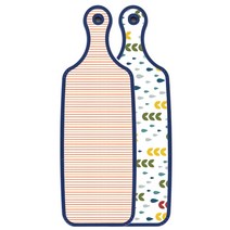 로엠디자인 블루 에디션 양면 서빙 도마 보드 빗물과새싹패턴, 주홍라인, 1개