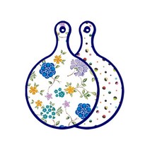 로엠디자인 블루 에디션 양면 원형 서빙 도마 보드 로맨틱블루floral화이트, 배색원형, 1개