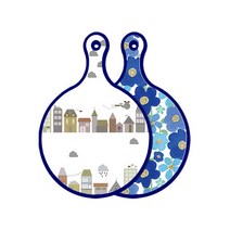 로엠디자인 블루에디션 양면 원형 서빙 도마 도시클립아트, 벽청색플라워, 1개