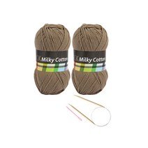 브랜드얀 요정모자 핸드워머 DIY세트 밀키코튼 블랙라벨 2p + 고급 줄바늘 5.0mm + 플라스틱 돗바늘 랜덤 발송, 진베이지