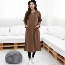 봉봉스토리 임산부 모던A라인롱 수유 원피스