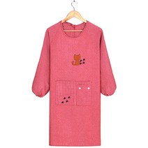 DM 알럽홈 고양이캐릭터 긴팔앞치마, 레드, 1개