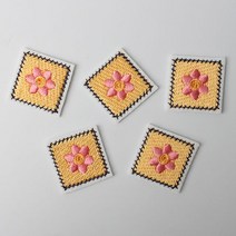 패션포인트 미니 자수 와펜 네모패치 28 x 28 mm, 꽃, 5개입