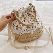 JB 올리비아 레이스 밀짚 버킷백