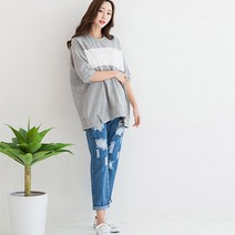 토마토팩토리 여성용 디스트로이드 반배기 청바지 6902