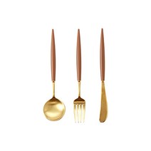 보겐 비쥬 골드 커트러리 디저트세트, 브라운, 디저트 스푼 + 포크 + 나이프