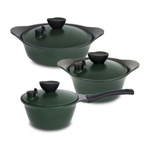 팰러스 IH 인덕션 통주물냄비 3종 세트, 레트로그린, 편수 냄비 18cm + 양수 20cm + 전골 24cm