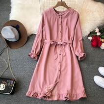 페이퍼먼츠 가을 라운드넥 큐티 프릴 셔츠 미니 원피스 6395