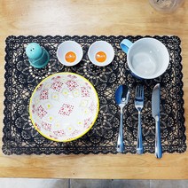 레이스 테이블매트 4p, 블랙, 440 x 300 mm