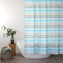 원세븐나인 패브릭 라이트 샤워커튼 블루 스트라이프 180 x 180 cm + 커튼링 12p, 1세트