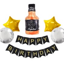 위스키 부케 은박풍선 + 생일파티가랜드 세트, 블랙골드, 1세트