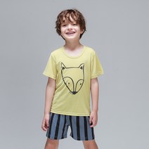 미니케이 아동용 옐로폭스 5부 아스킨 인견 실내복 상하의 세트