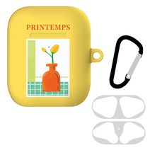 planC 튤립 에어팟 2 & 1세대 공용 매트 하드 케이스 + 철가루 방지 스티커 + 키링, 케이스(옐로우), 키링(블랙), 철가루 방지 스티커(랜덤발송)