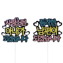 신랑신부 2 메세지 토퍼 2종 세트, 혼합색상, 1세트