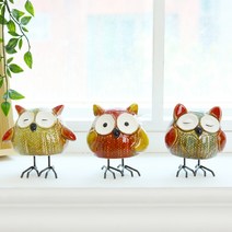 다원 서있는부엉이 삼형제 조각상 세트, 혼합색상