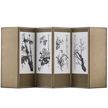 남원목기공예사 미니멀 추사 사군자 비단 병풍, 1세트