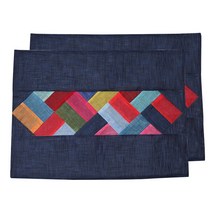하율공방 고급 모시 전통 조각보 매트 2p, 곤색, 가로 40cm x 세로 30.5cm
